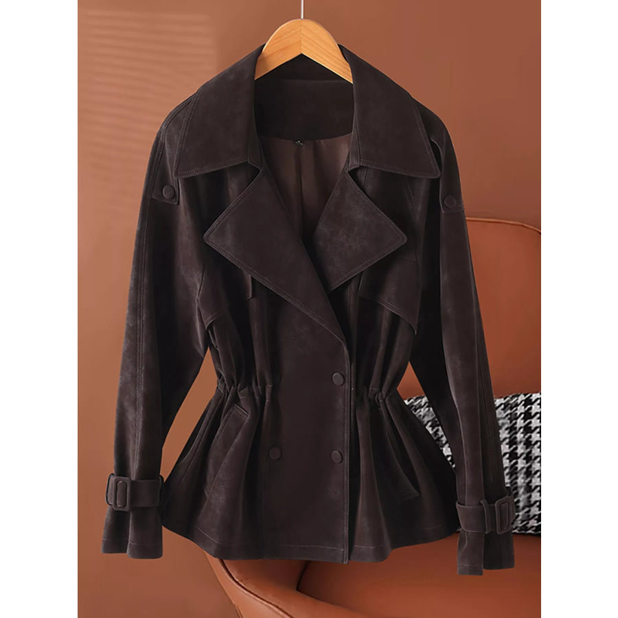 Plus Size Double Breasted Long Sleeve Jacket Plum Purple / M Apparel and Accessories