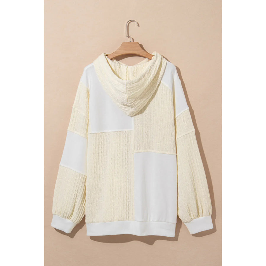 Plus Size Drawstring Color Block Long Sleeve Hoodie Apparel and Accessories