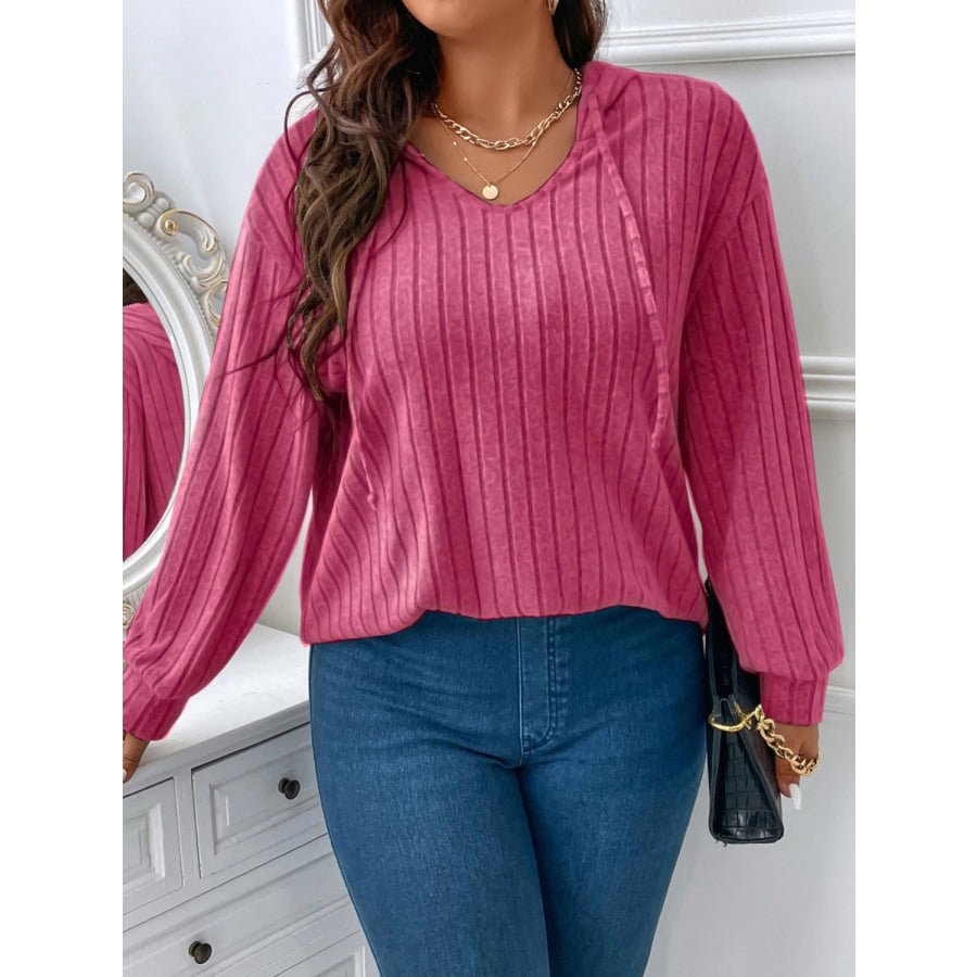 Plus Size Drawstring Dropped Shoulder Hooded T-Shirt Apparel and Accessories