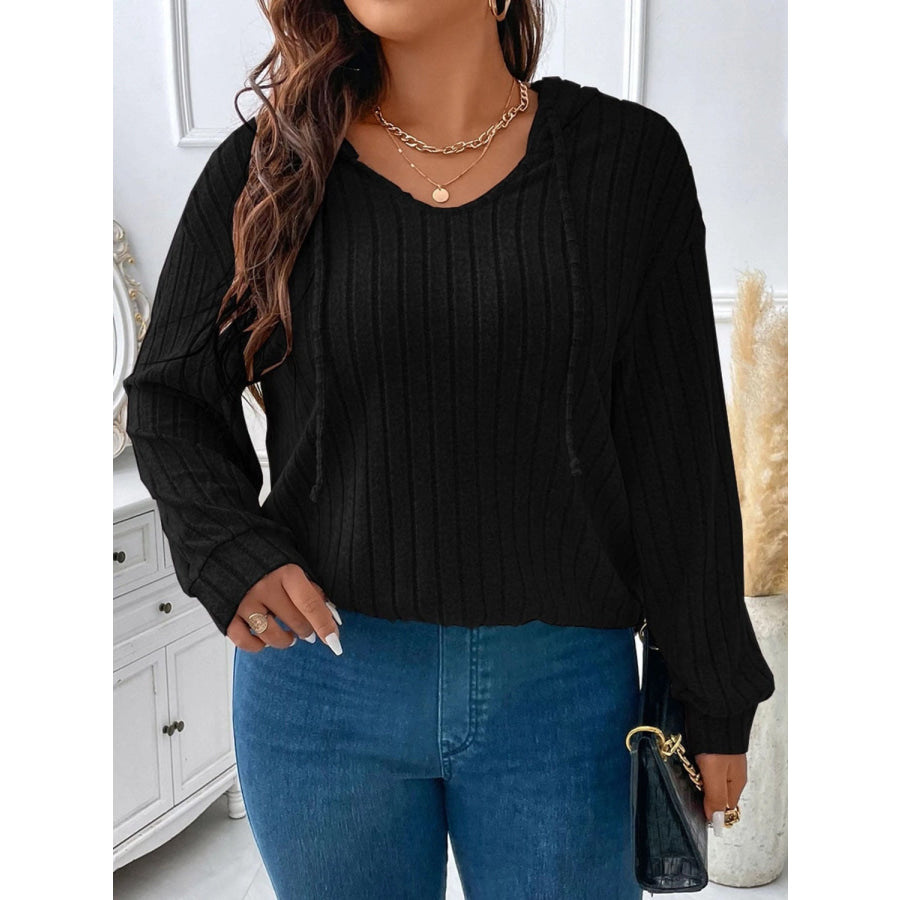 Plus Size Drawstring Dropped Shoulder Hooded T-Shirt Apparel and Accessories