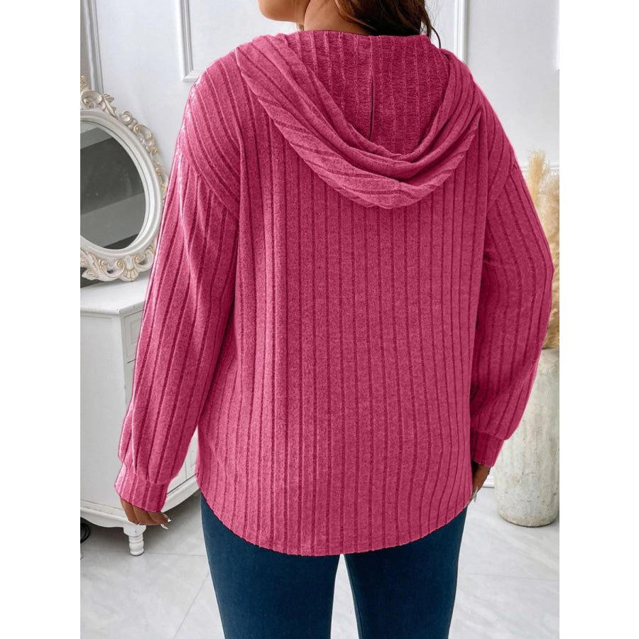 Plus Size Drawstring Dropped Shoulder Hooded T-Shirt Apparel and Accessories