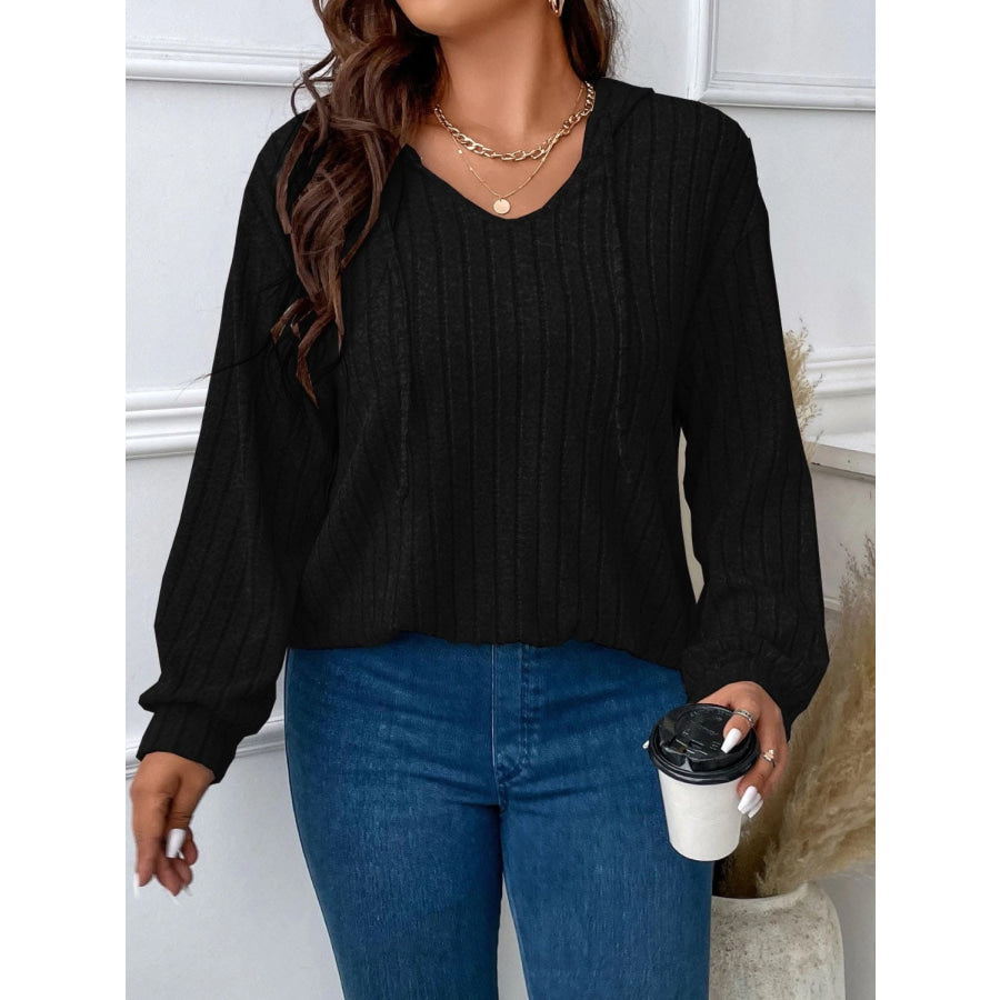 Plus Size Drawstring Dropped Shoulder Hooded T-Shirt Black / 1XL Apparel and Accessories