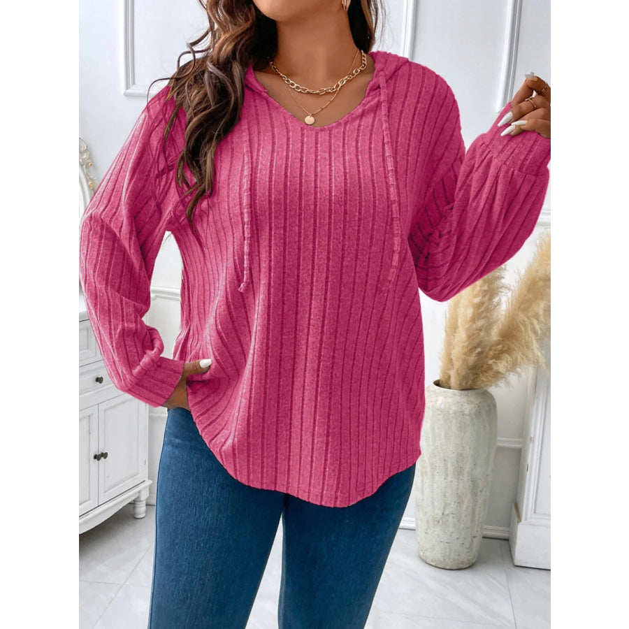 Plus Size Drawstring Dropped Shoulder Hooded T-Shirt Hot Pink / 1XL Apparel and Accessories