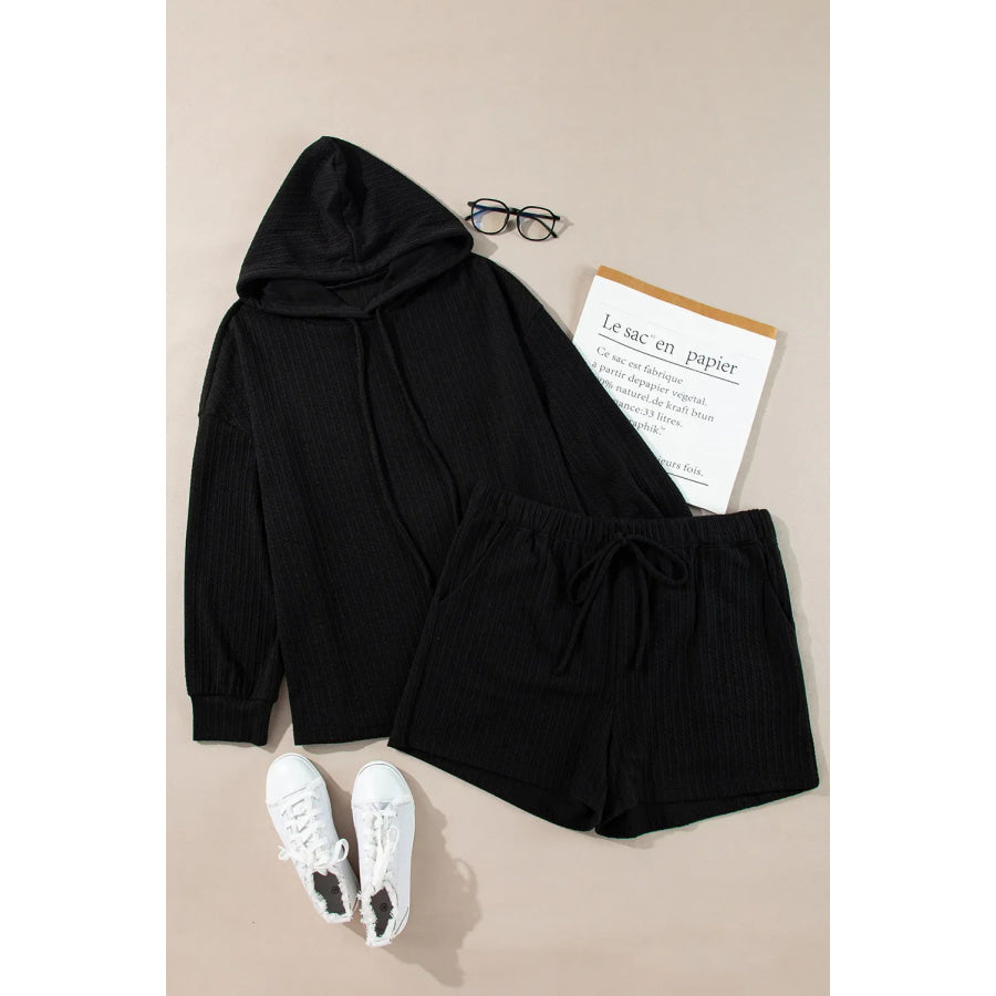 Plus Size Drawstring Dropped Shoulder Hoodie and Shorts Set Apparel and Accessories