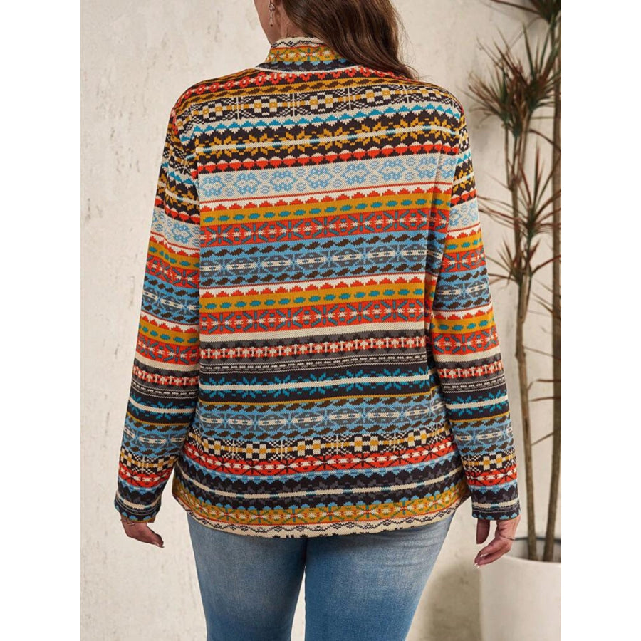 Plus Size Drawstring Printed Mock Neck Long Sleeve Top multicolor / XL Apparel and Accessories