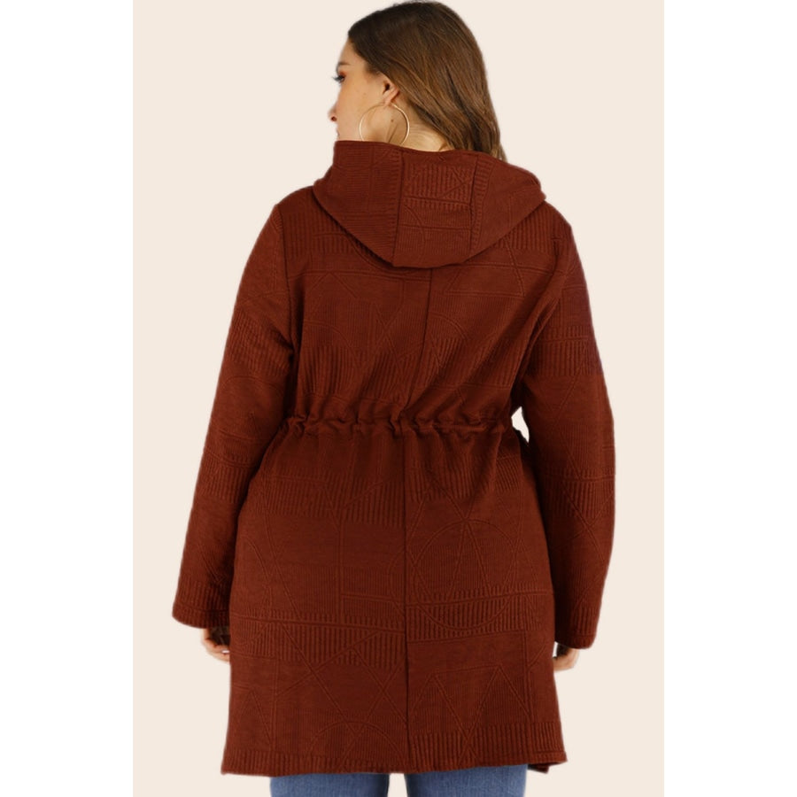 Plus Size Drawstring Waist Hooded Cardigan with Pockets