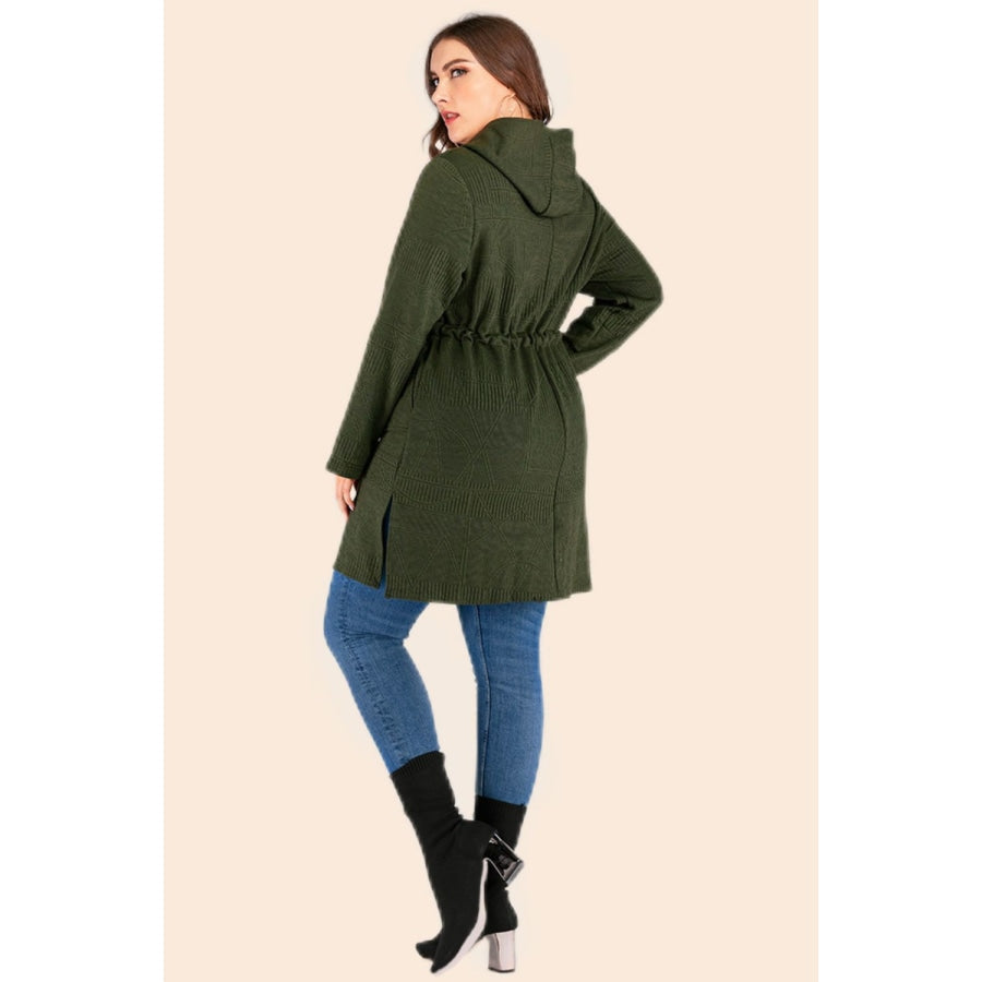 Plus Size Drawstring Waist Hooded Cardigan with Pockets