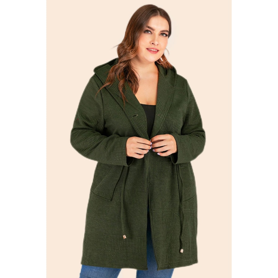 Plus Size Drawstring Waist Hooded Cardigan with Pockets