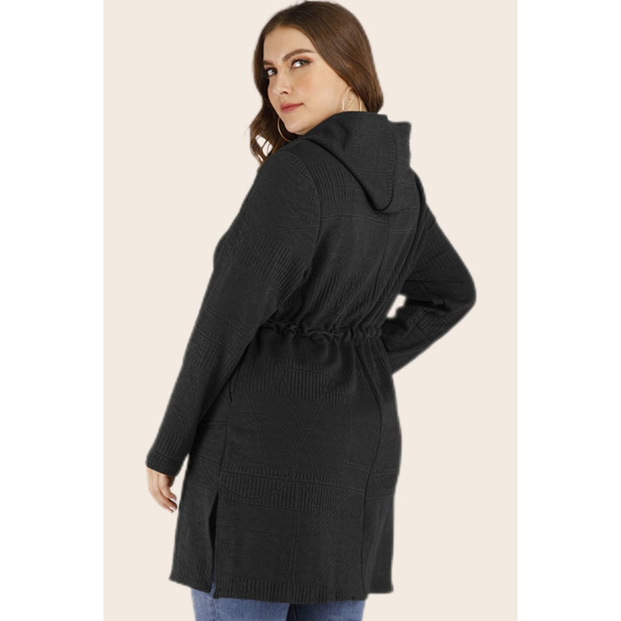 Plus Size Drawstring Waist Hooded Cardigan with Pockets