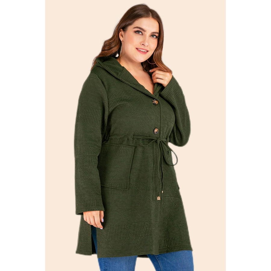 Sandee Rain Boutique Plus Size Drawstring Waist Hooded Cardigan