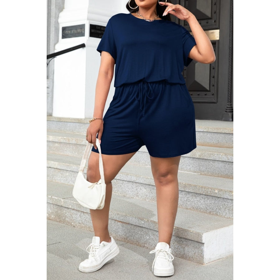 Plus Size Drawstring Waist Romper with Pockets