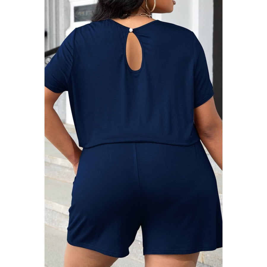 Plus Size Drawstring Waist Romper with Pockets