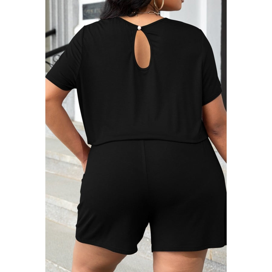 Plus Size Drawstring Waist Romper with Pockets