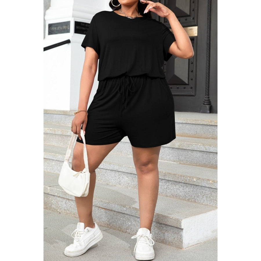 Plus Size Drawstring Waist Romper with Pockets