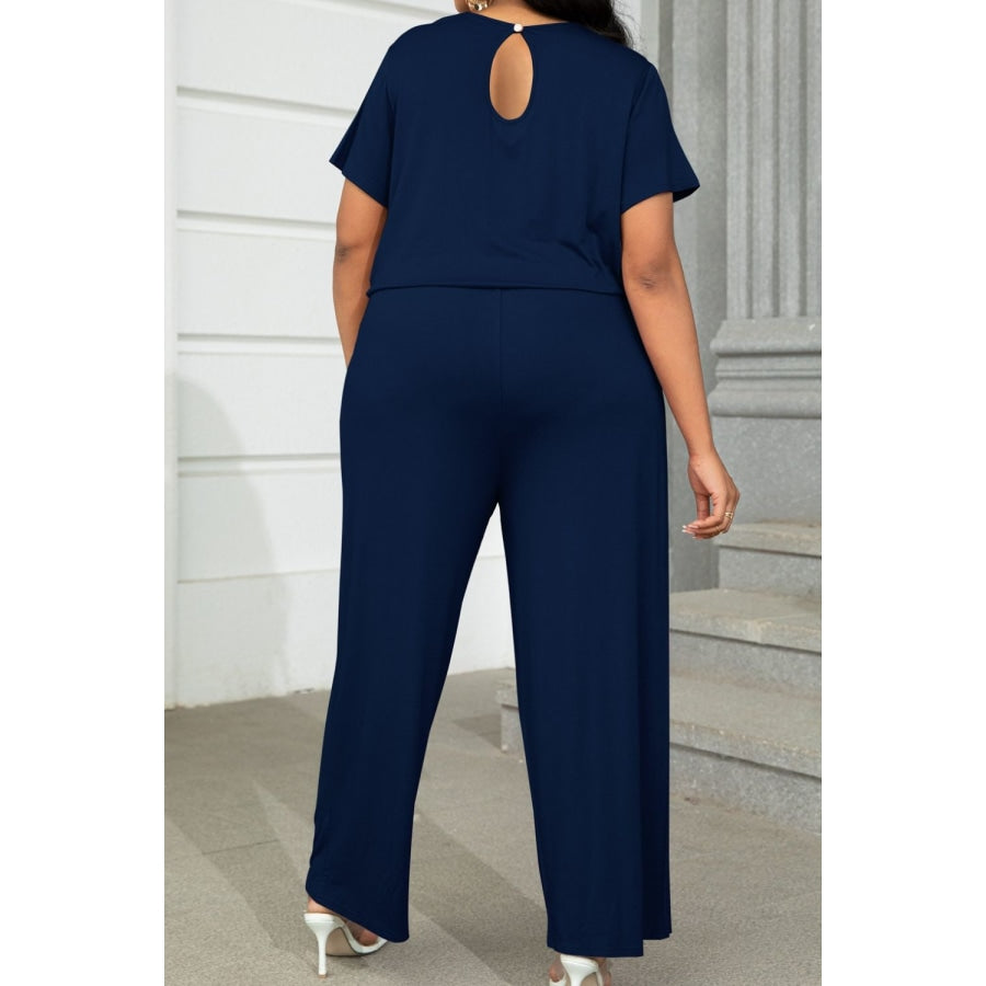 Plus Size Drawstring Waist Short Sleeve Jumpsuit