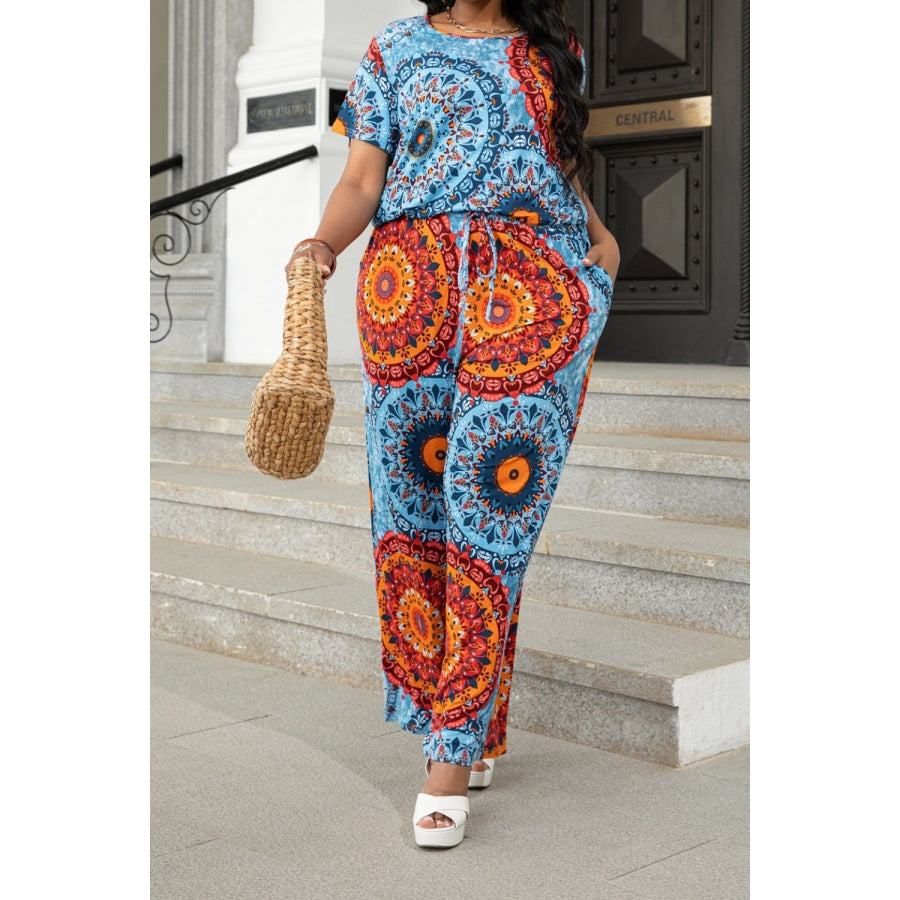 Plus Size Drawstring Waist Short Sleeve Jumpsuit