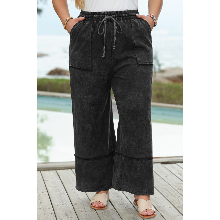 Plus Size Drawstring Wide Leg Pants Black / 1XL Apparel and Accessories