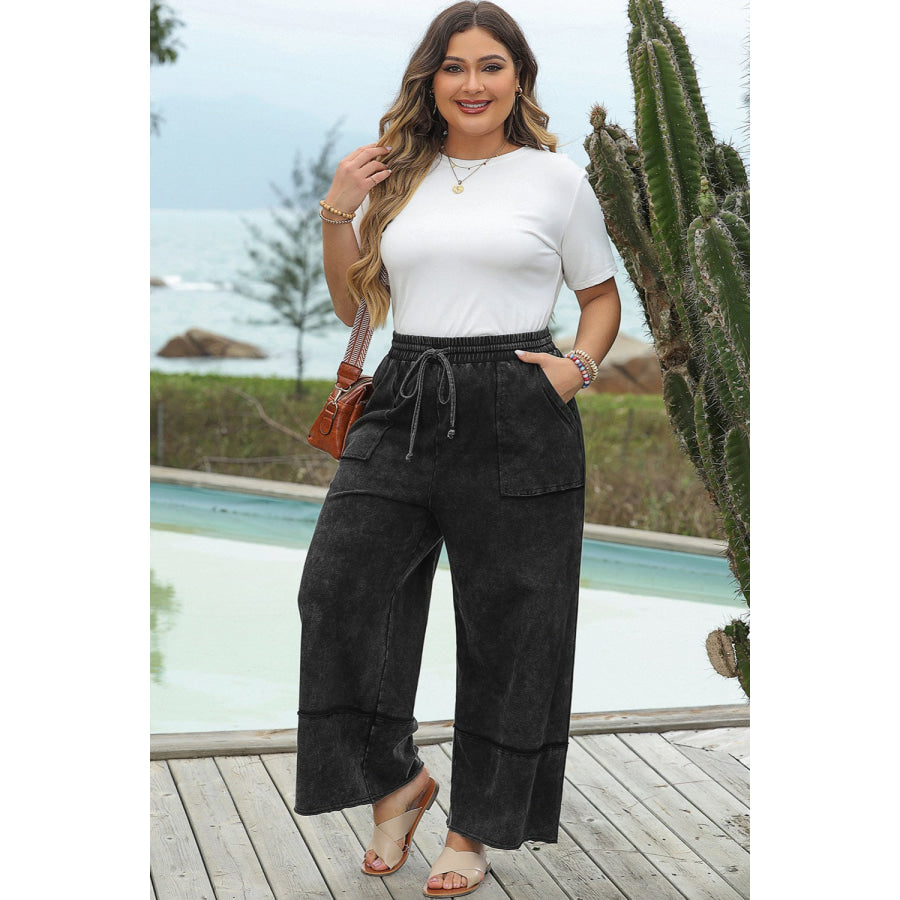 Plus Size Drawstring Wide Leg Pants Apparel and Accessories