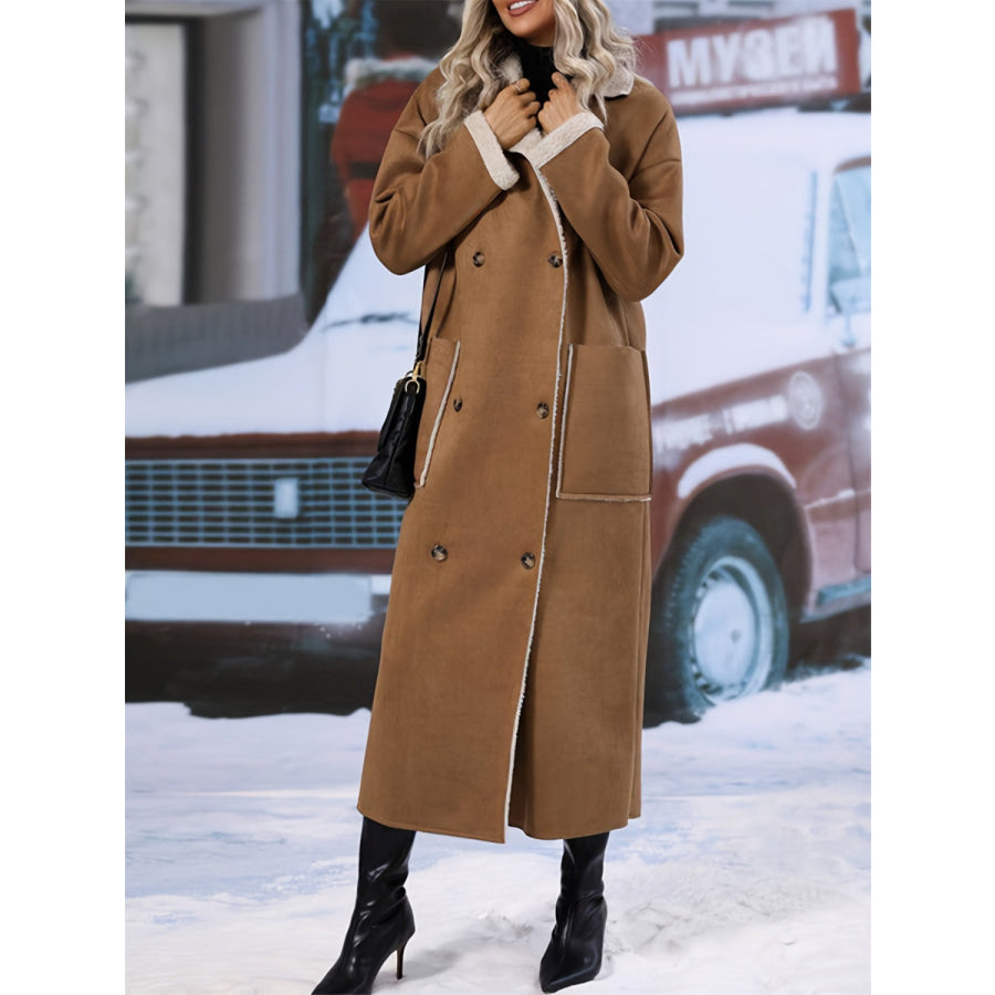 Plus Size Drop Shoulder Sherpa Longline Coat Apparel and Accessories