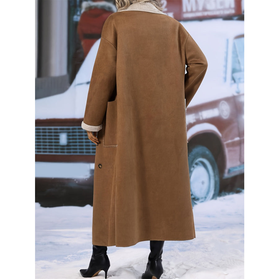 Plus Size Drop Shoulder Sherpa Longline Coat Apparel and Accessories