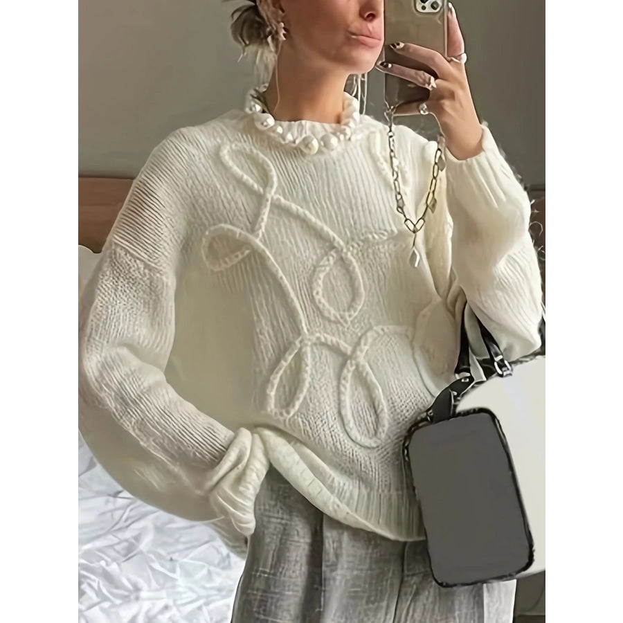 Plus Size Drop Shoulder Textured Sweater with Embossed Rope Detail Apparel and Accessories