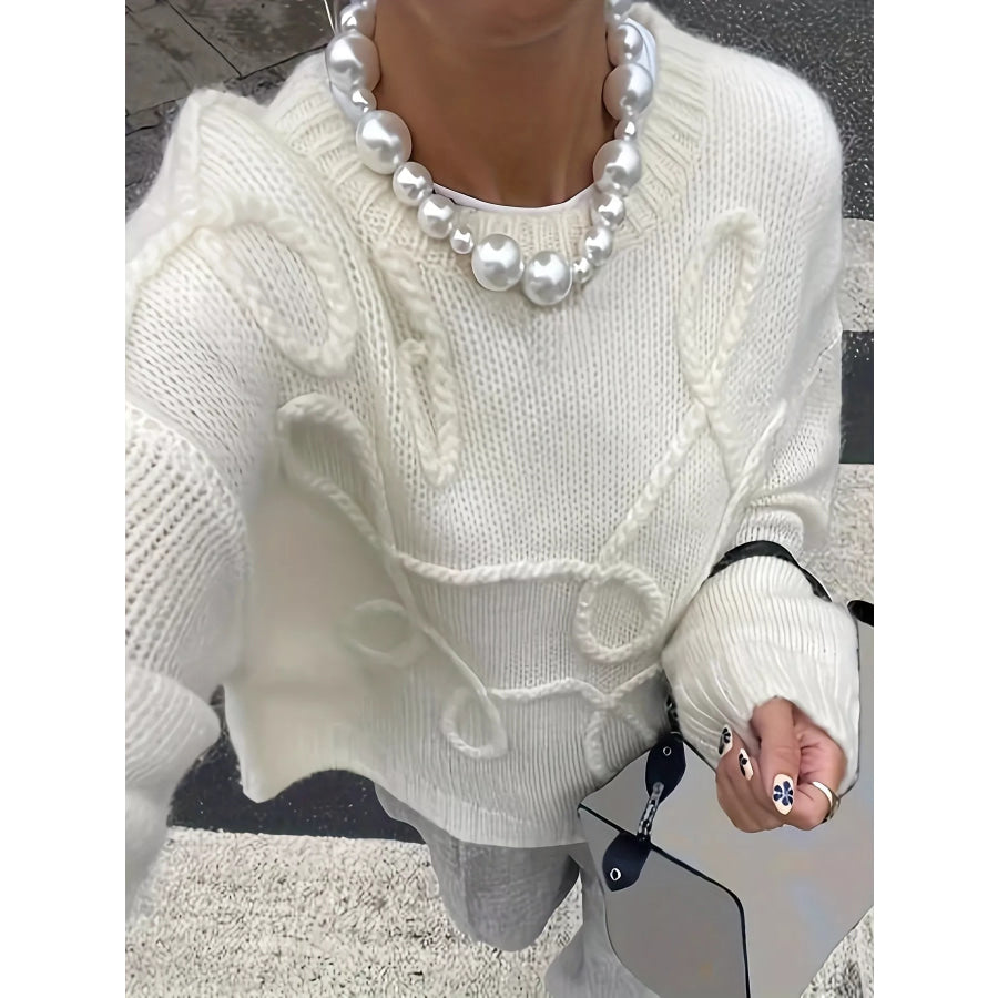 Plus Size Drop Shoulder Textured Sweater with Embossed Rope Detail Apparel and Accessories