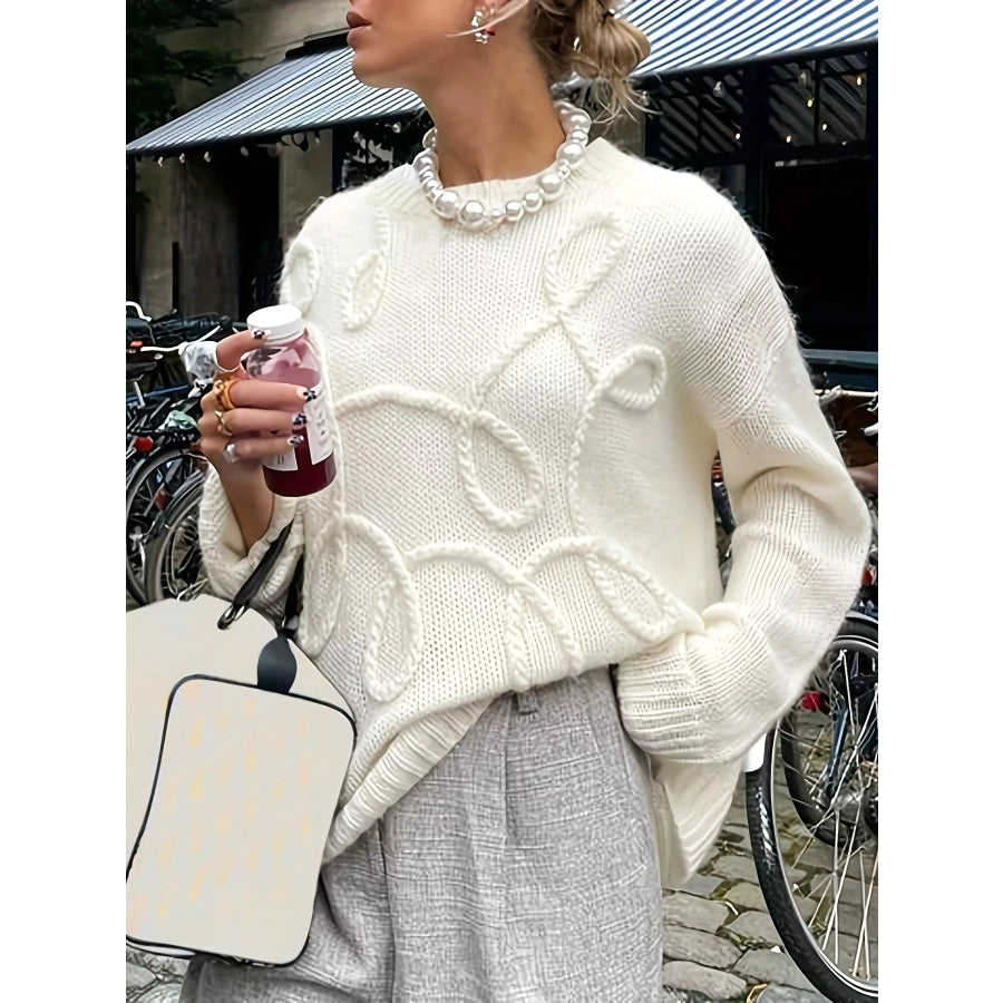 Plus Size Drop Shoulder Textured Sweater with Embossed Rope Detail Apparel and Accessories