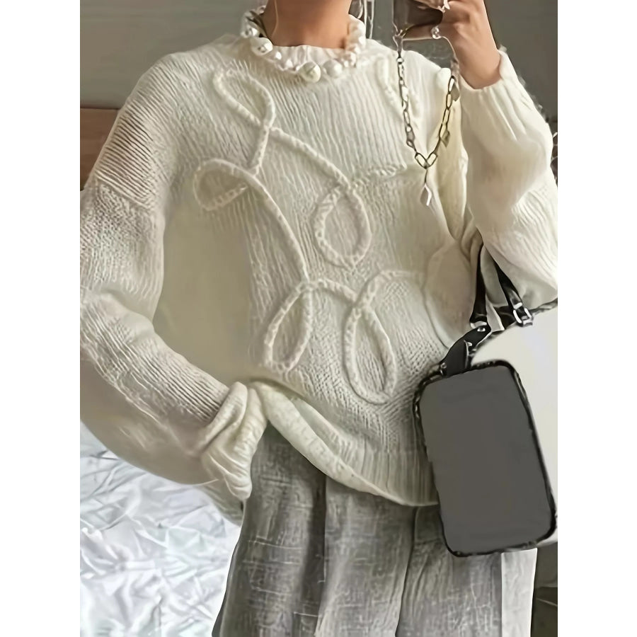 Plus Size Drop Shoulder Textured Sweater with Embossed Rope Detail Cream / XL Apparel and Accessories