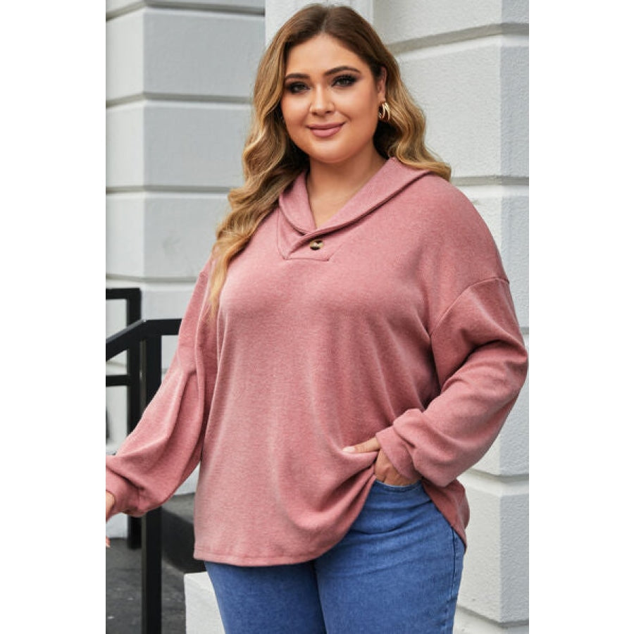 Plus Size Dropped Shoulder Collared Neck T-Shirt Clothing