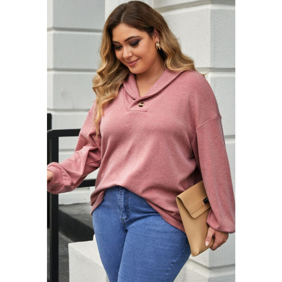 Plus Size Dropped Shoulder Collared Neck T-Shirt Clothing