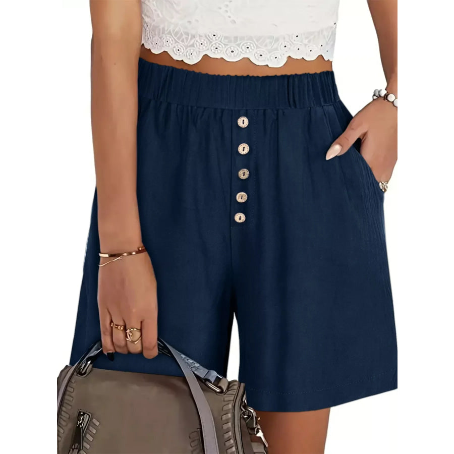 Plus Size Elastic Waist Casual Shorts Dark Navy / 1XL Apparel and Accessories