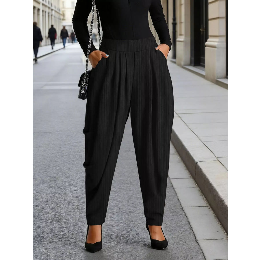 Plus Size Elastic Waist Causal Pants Black / 0XL Apparel and Accessories