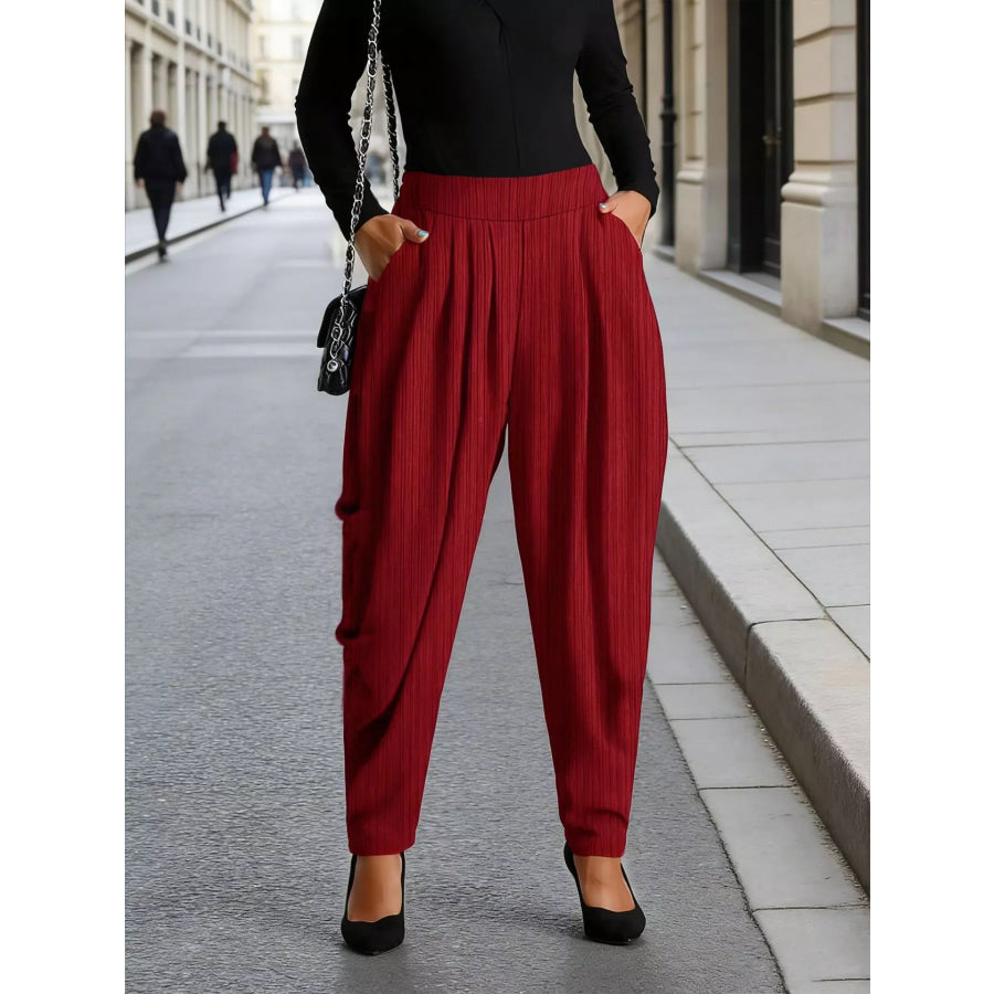 Plus Size Elastic Waist Causal Pants Burgundy / 0XL Apparel and Accessories