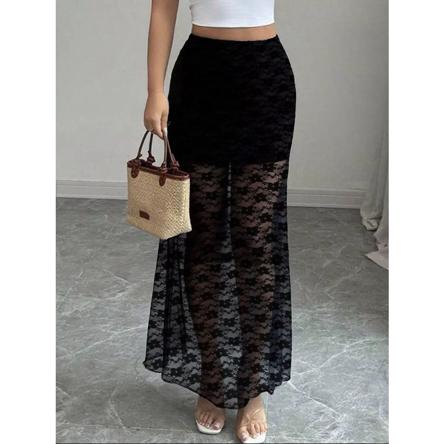 Plus Size Elegant Lace Mermaid Sheer Skirt Apparel and Accessories