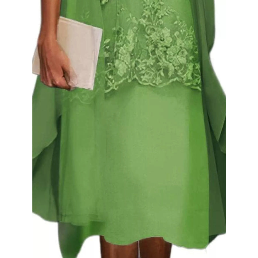 Plus Size Elegant Lace Overlay Dress and Matching Chiffon Cardigan Set Apparel Accessories