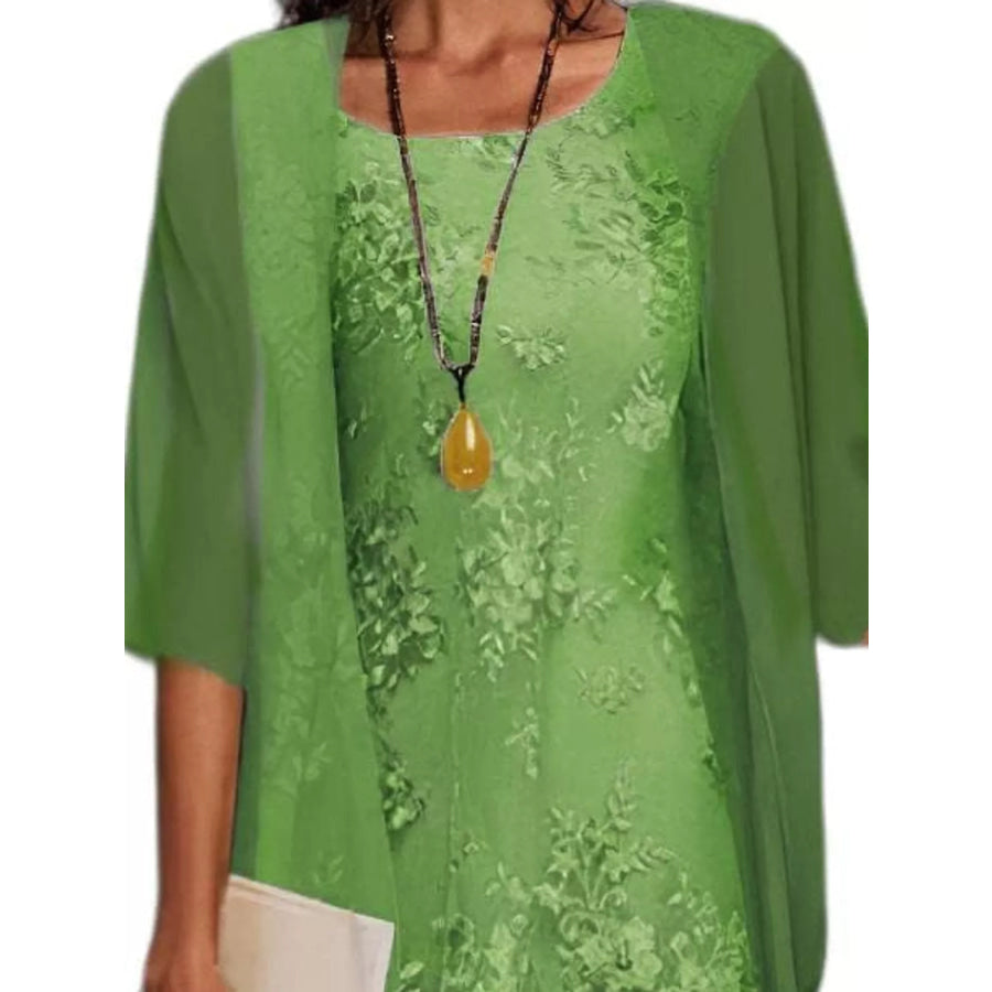 Plus Size Elegant Lace Overlay Dress and Matching Chiffon Cardigan Set Apparel Accessories
