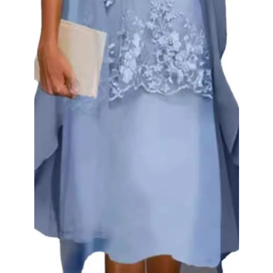 Plus Size Elegant Lace Overlay Dress and Matching Chiffon Cardigan Set Apparel Accessories