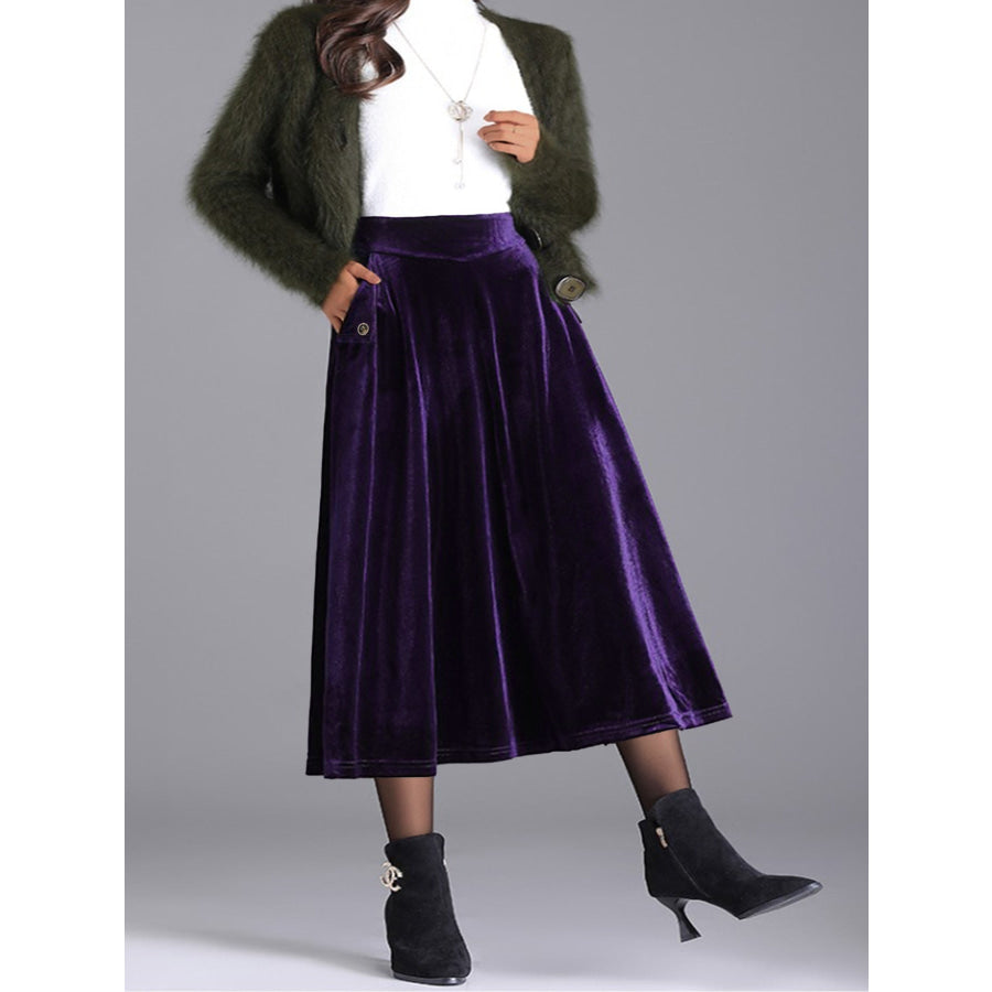 Plus Size Elegant Velvet A-Line Midi Skirt Apparel and Accessories
