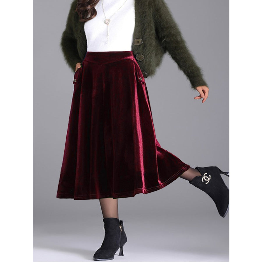 Plus Size Elegant Velvet A-Line Midi Skirt Apparel and Accessories