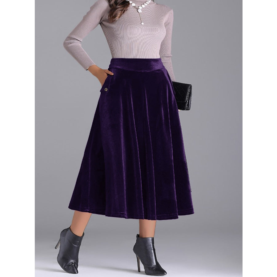 Plus Size Elegant Velvet A-Line Midi Skirt Apparel and Accessories