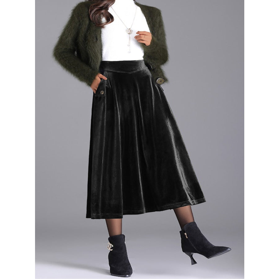 Plus Size Elegant Velvet A-Line Midi Skirt Black / 0XL Apparel and Accessories