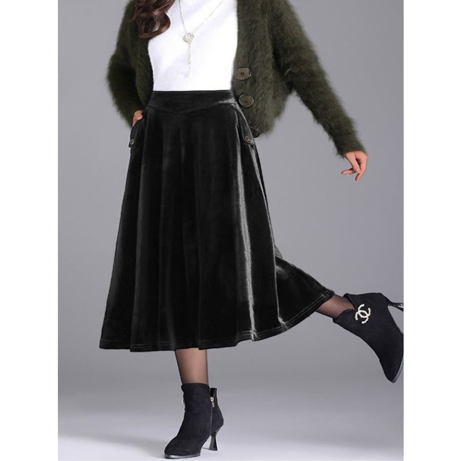Plus Size Elegant Velvet A-Line Midi Skirt Apparel and Accessories