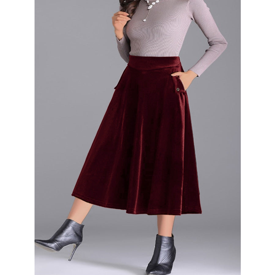 Plus Size Elegant Velvet A-Line Midi Skirt Apparel and Accessories