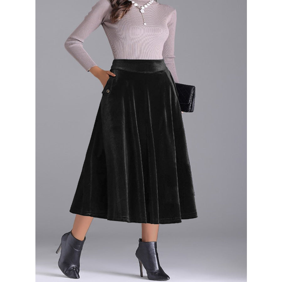 Plus Size Elegant Velvet A-Line Midi Skirt Black / 0XL Apparel and Accessories