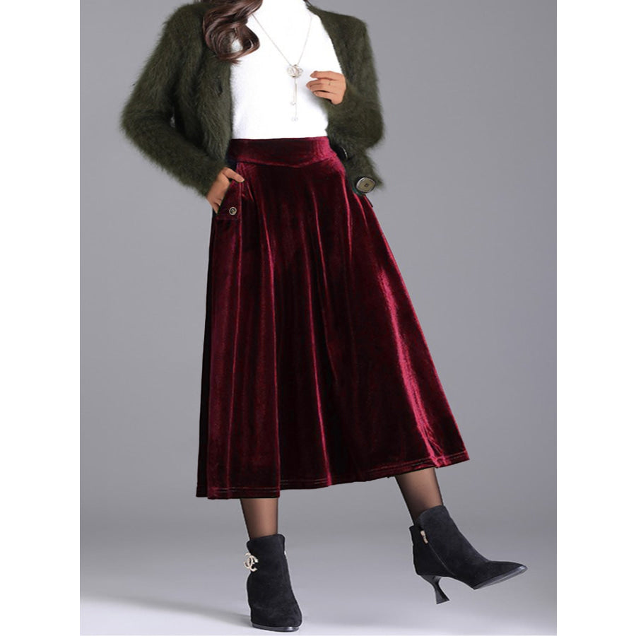 Plus Size Elegant Velvet A-Line Midi Skirt Burgundy / 0XL Apparel and Accessories