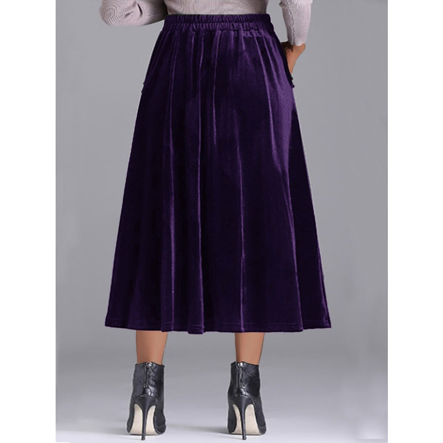 Plus Size Elegant Velvet A-Line Midi Skirt Purple / 0XL Apparel and Accessories