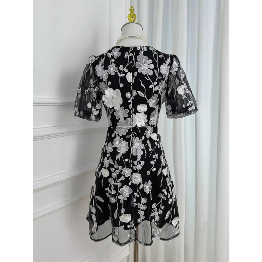 Plus Size Embroidered Floral V-Neck Mini Dress Apparel and Accessories