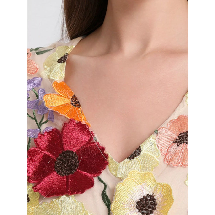 Plus Size Embroidered Floral V-Neck Mini Dress Apparel and Accessories