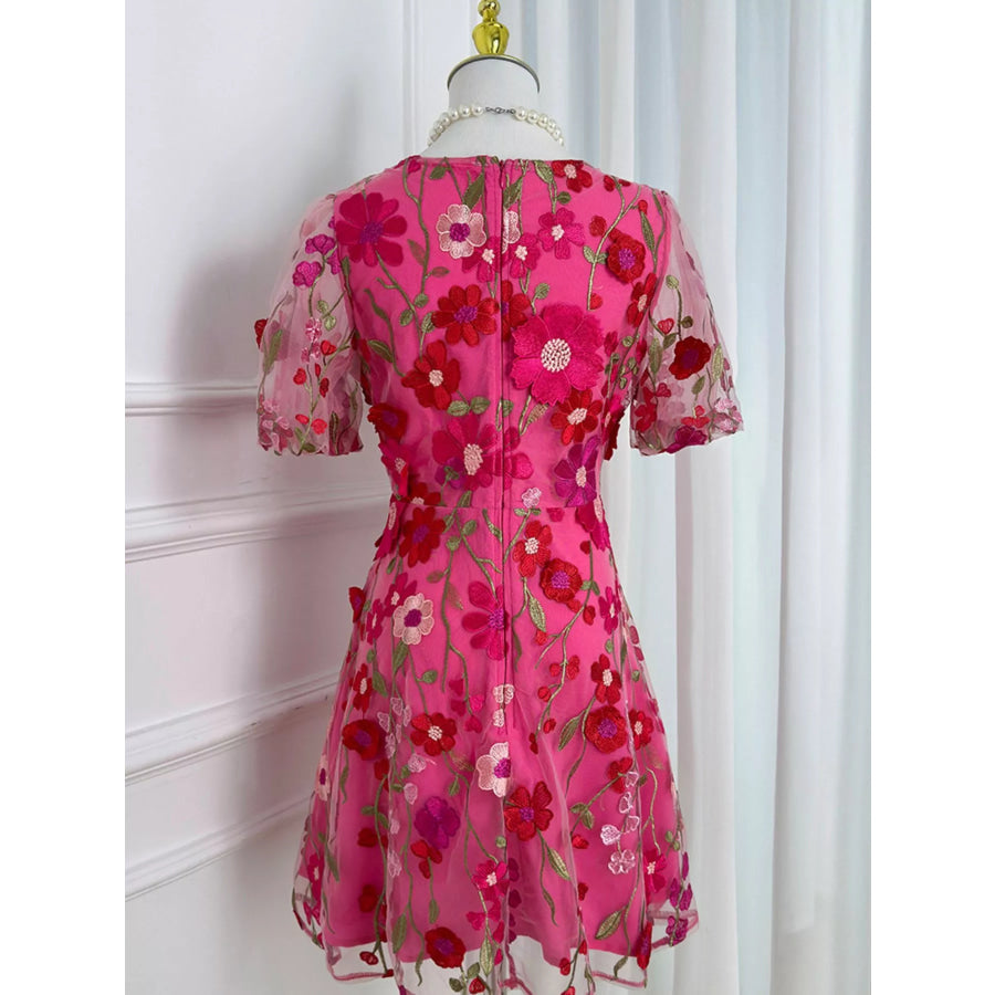 Plus Size Embroidered Floral V-Neck Mini Dress Apparel and Accessories
