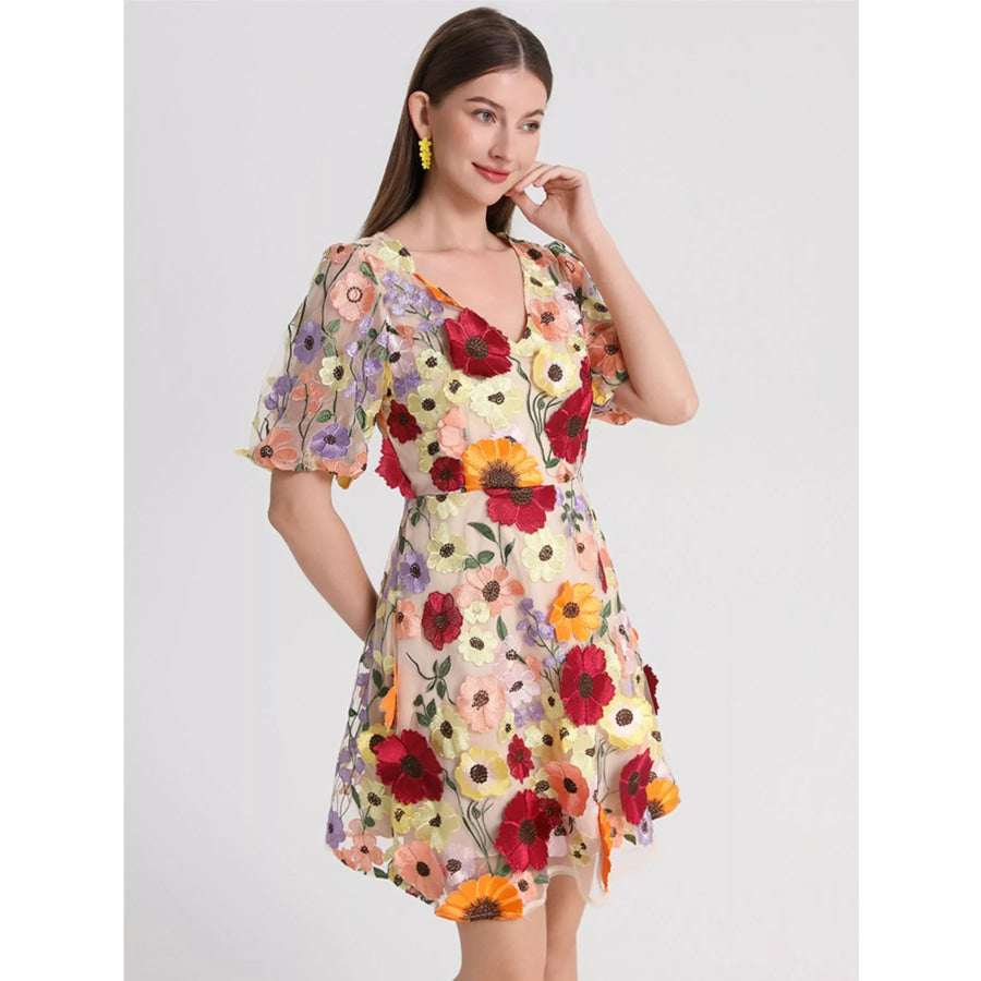 Plus Size Embroidered Floral V-Neck Mini Dress Apparel and Accessories
